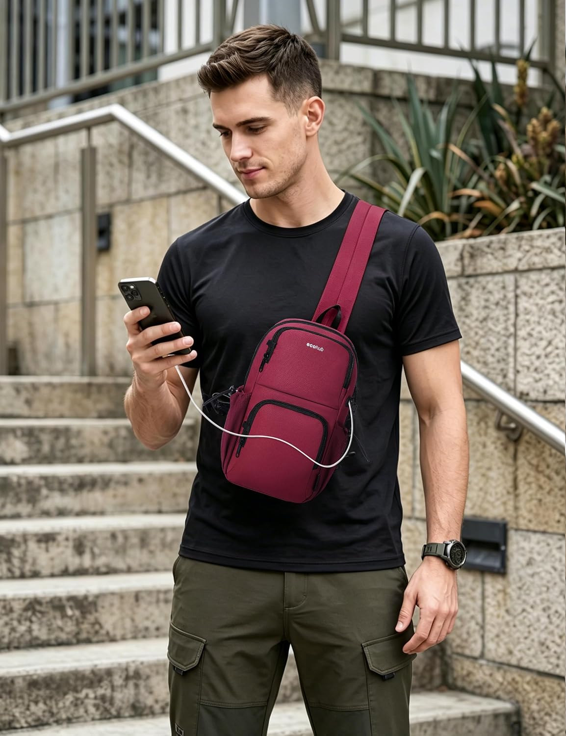 Crossbody Bags for Women Men, Anti-Theft RFID Blocking Sling Backpack Water Resistant Chest Shoulder Daypack, Black