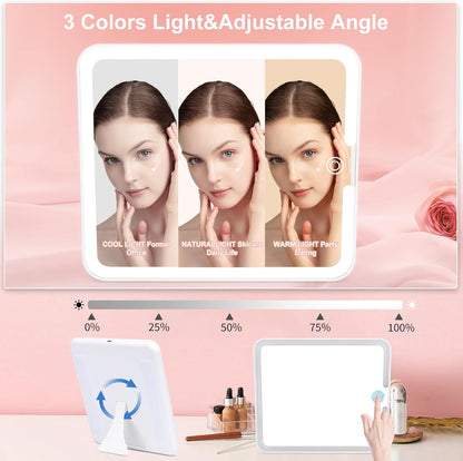 Makeup Box with Led Mirror,Travel Train Hard Case with Rechargeable Lighted Mirror Adjustable Dividers,Cosmetic Organizer Storage Bag for Makeup Artists,Appropriate Gift for Women and Girls,Black