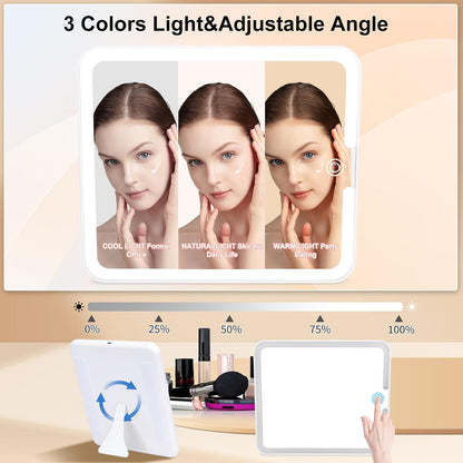 Makeup Box with Led Mirror,Travel Train Hard Case with Rechargeable Lighted Mirror Adjustable Dividers,Cosmetic Organizer Storage Bag for Makeup Artists,Appropriate Gift for Women and Girls,Black