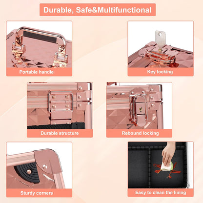 Makeup Box with Led Mirror,Travel Train Hard Case with Rechargeable Lighted Mirror Adjustable Dividers,Cosmetic Organizer Storage Bag for Makeup Artists,Appropriate Gift for Women and Girls,Black