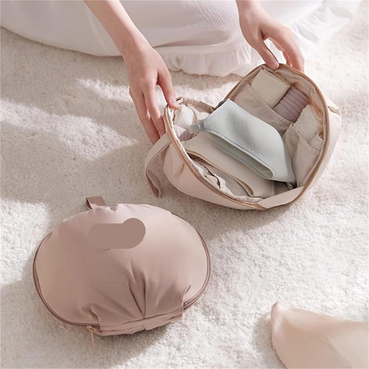 Travel Underwear Organizer Bag Portable Travel Bra Underwear Organizer Bags Multi-function Storage Bag for Intimate Clothes(Beige)