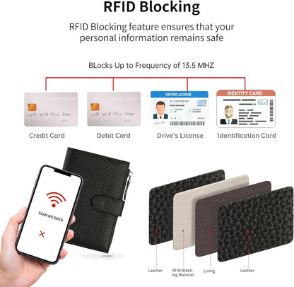 Passport wallet and Card Slot Combo RFID Blocking Leather Travel Passport Wallet for Men and Women with Zippered Coins Pocket Passport holder, Deep Blue