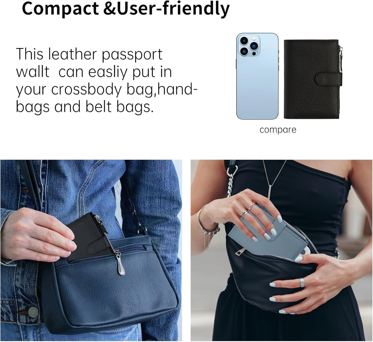 Passport wallet and Card Slot Combo RFID Blocking Leather Travel Passport Wallet for Men and Women with Zippered Coins Pocket Passport holder, Deep Blue