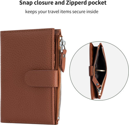 Passport wallet and Card Slot Combo RFID Blocking Leather Travel Passport Wallet for Men and Women with Zippered Coins Pocket Passport holder, Deep Blue
