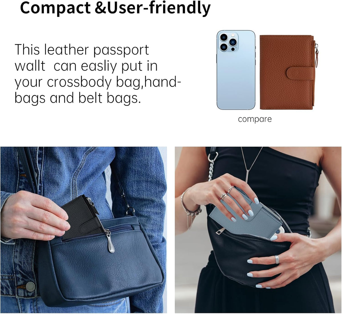Passport wallet and Card Slot Combo RFID Blocking Leather Travel Passport Wallet for Men and Women with Zippered Coins Pocket Passport holder, Deep Blue