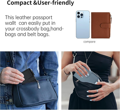 Passport wallet and Card Slot Combo RFID Blocking Leather Travel Passport Wallet for Men and Women with Zippered Coins Pocket Passport holder, Deep Blue