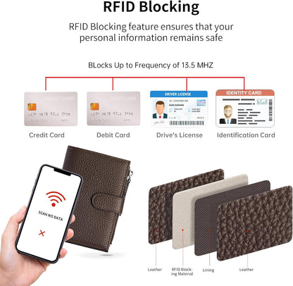 Passport wallet and Card Slot Combo RFID Blocking Leather Travel Passport Wallet for Men and Women with Zippered Coins Pocket Passport holder, Deep Blue
