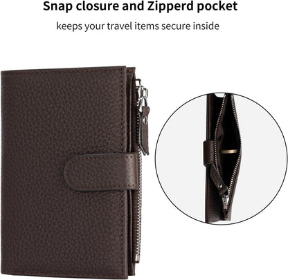 Passport wallet and Card Slot Combo RFID Blocking Leather Travel Passport Wallet for Men and Women with Zippered Coins Pocket Passport holder, Deep Blue