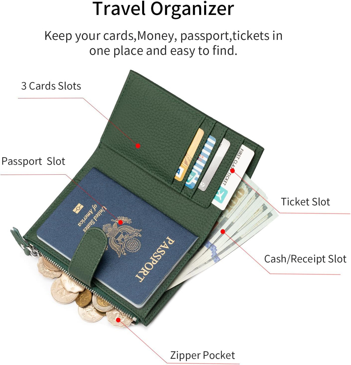 Passport wallet and Card Slot Combo RFID Blocking Leather Travel Passport Wallet for Men and Women with Zippered Coins Pocket Passport holder, Deep Blue