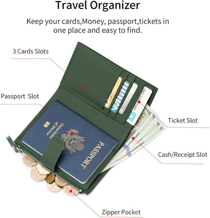 Passport wallet and Card Slot Combo RFID Blocking Leather Travel Passport Wallet for Men and Women with Zippered Coins Pocket Passport holder, Deep Blue