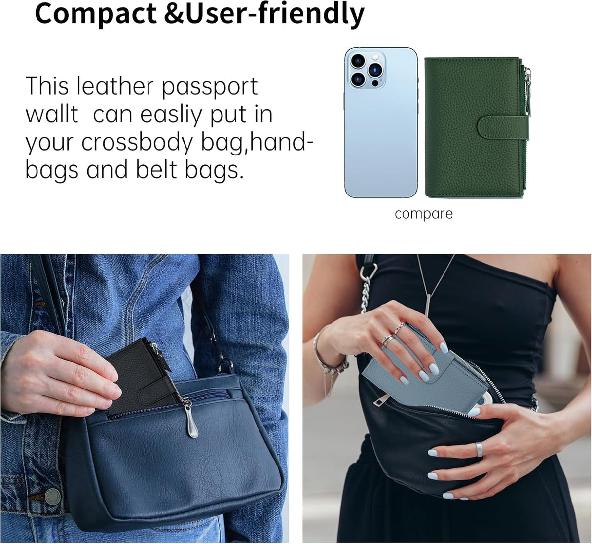 Passport wallet and Card Slot Combo RFID Blocking Leather Travel Passport Wallet for Men and Women with Zippered Coins Pocket Passport holder, Deep Blue
