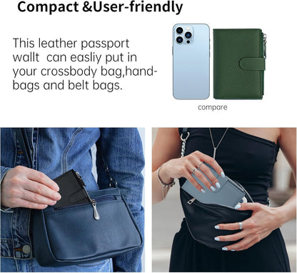 Passport wallet and Card Slot Combo RFID Blocking Leather Travel Passport Wallet for Men and Women with Zippered Coins Pocket Passport holder, Deep Blue