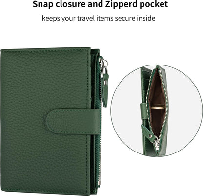 Passport wallet and Card Slot Combo RFID Blocking Leather Travel Passport Wallet for Men and Women with Zippered Coins Pocket Passport holder, Deep Blue