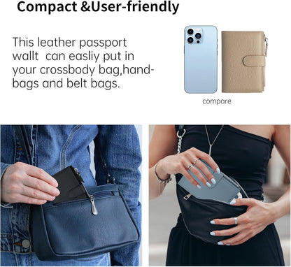 Passport wallet and Card Slot Combo RFID Blocking Leather Travel Passport Wallet for Men and Women with Zippered Coins Pocket Passport holder, Deep Blue