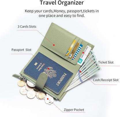Passport wallet and Card Slot Combo RFID Blocking Leather Travel Passport Wallet for Men and Women with Zippered Coins Pocket Passport holder, Deep Blue
