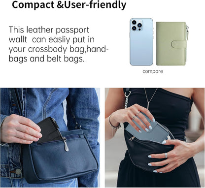 Passport wallet and Card Slot Combo RFID Blocking Leather Travel Passport Wallet for Men and Women with Zippered Coins Pocket Passport holder, Deep Blue