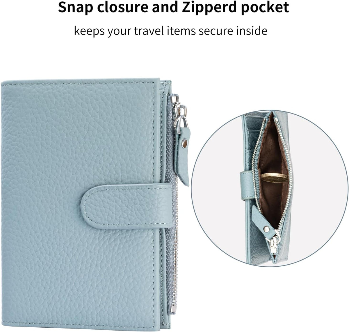Passport wallet and Card Slot Combo RFID Blocking Leather Travel Passport Wallet for Men and Women with Zippered Coins Pocket Passport holder, Deep Blue