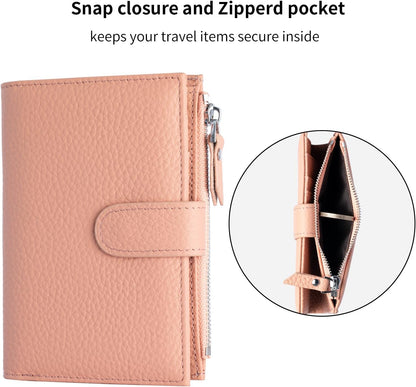 Passport wallet and Card Slot Combo RFID Blocking Leather Travel Passport Wallet for Men and Women with Zippered Coins Pocket Passport holder, Deep Blue
