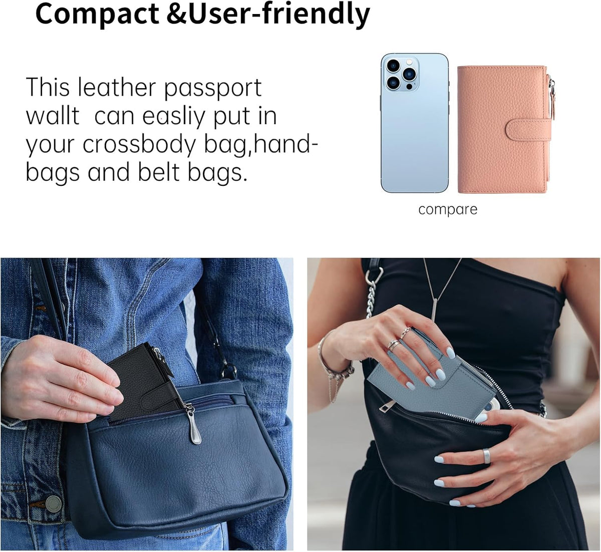Passport wallet and Card Slot Combo RFID Blocking Leather Travel Passport Wallet for Men and Women with Zippered Coins Pocket Passport holder, Deep Blue