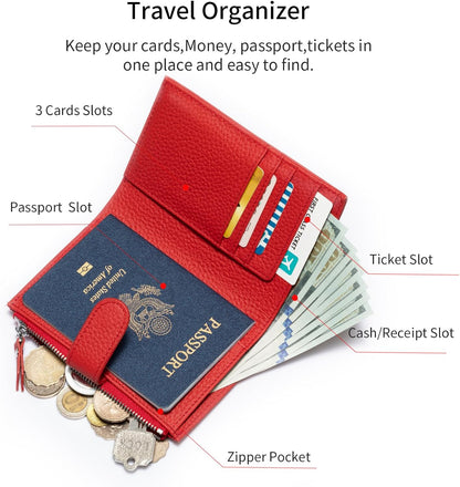 Passport wallet and Card Slot Combo RFID Blocking Leather Travel Passport Wallet for Men and Women with Zippered Coins Pocket Passport holder, Deep Blue