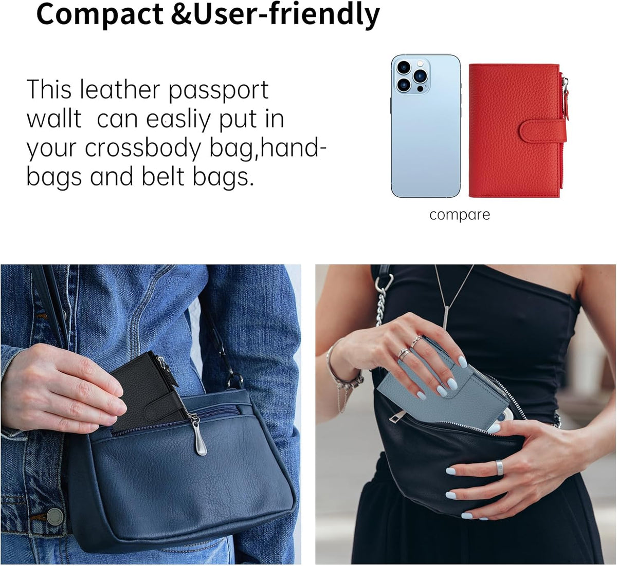 Passport wallet and Card Slot Combo RFID Blocking Leather Travel Passport Wallet for Men and Women with Zippered Coins Pocket Passport holder, Deep Blue