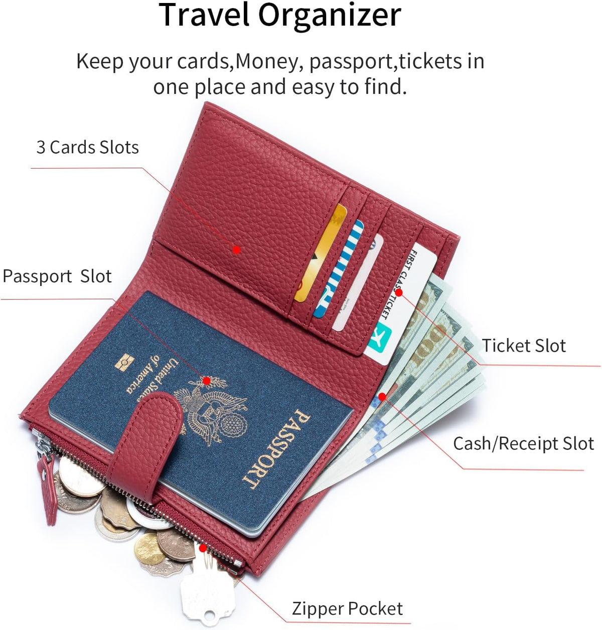 Passport wallet and Card Slot Combo RFID Blocking Leather Travel Passport Wallet for Men and Women with Zippered Coins Pocket Passport holder, Deep Blue