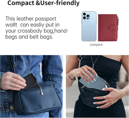 Passport wallet and Card Slot Combo RFID Blocking Leather Travel Passport Wallet for Men and Women with Zippered Coins Pocket Passport holder, Deep Blue