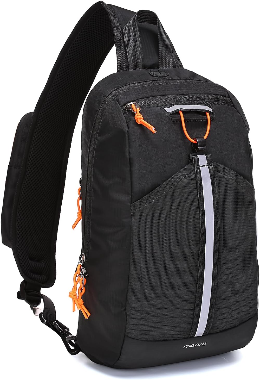 Sling Bag RFID Crossbody Sling Backpack for Women Men, Anti Theft Travel Hiking Daypack with Front Mesh Pocket One Shoulder Chest Bag, Black