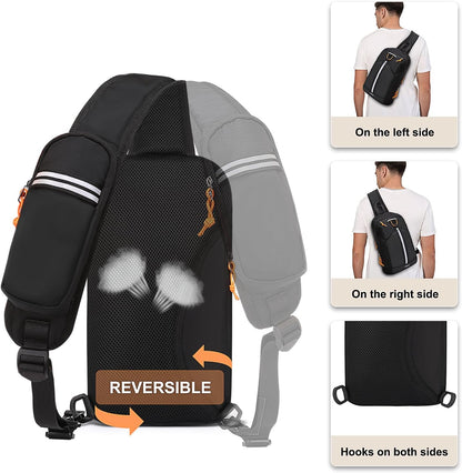 Sling Bag RFID Crossbody Sling Backpack for Women Men, Anti Theft Travel Hiking Daypack with Front Mesh Pocket One Shoulder Chest Bag, Black