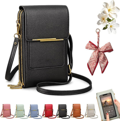 Women's Touch Screen Mobile Phone Messenger Bag, Anti-Theft RFID Leather Crossbody Purse with Clear Window for Shopping