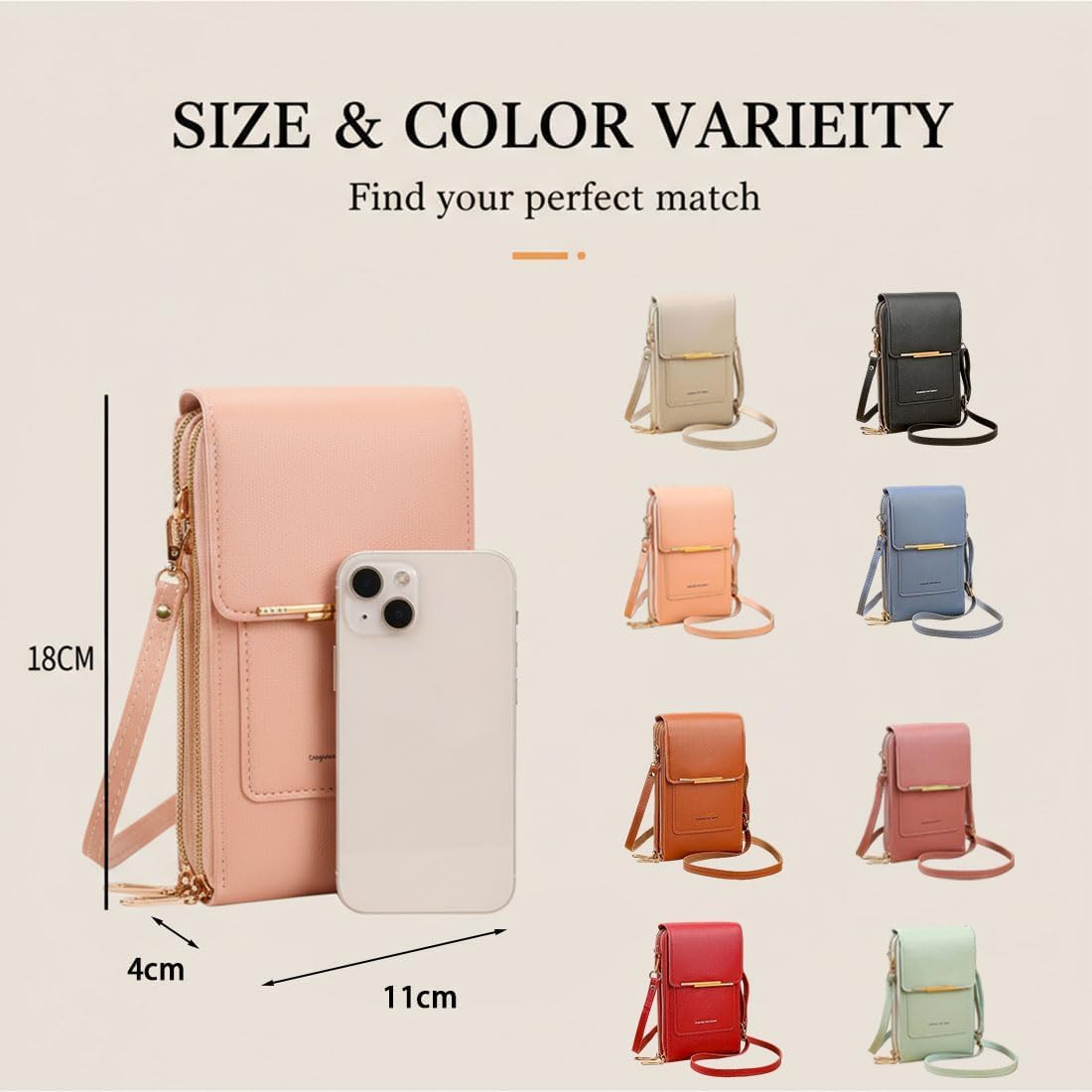 Women's Touch Screen Mobile Phone Messenger Bag, Anti-Theft RFID Leather Crossbody Purse with Clear Window for Shopping