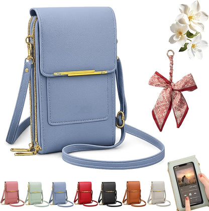 Women's Touch Screen Mobile Phone Messenger Bag, Anti-Theft RFID Leather Crossbody Purse with Clear Window for Shopping