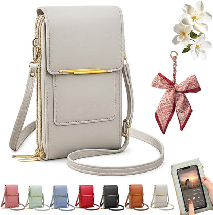 Women's Touch Screen Mobile Phone Messenger Bag, Anti-Theft RFID Leather Crossbody Purse with Clear Window for Shopping
