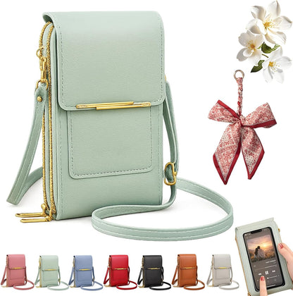 Women's Touch Screen Mobile Phone Messenger Bag, Anti-Theft RFID Leather Crossbody Purse with Clear Window for Shopping