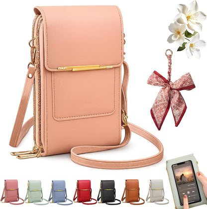 Women's Touch Screen Mobile Phone Messenger Bag, Anti-Theft RFID Leather Crossbody Purse with Clear Window for Shopping