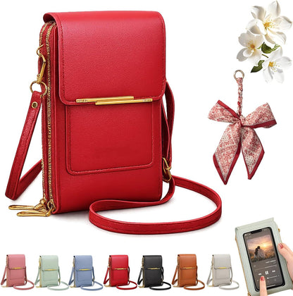 Women's Touch Screen Mobile Phone Messenger Bag, Anti-Theft RFID Leather Crossbody Purse with Clear Window for Shopping