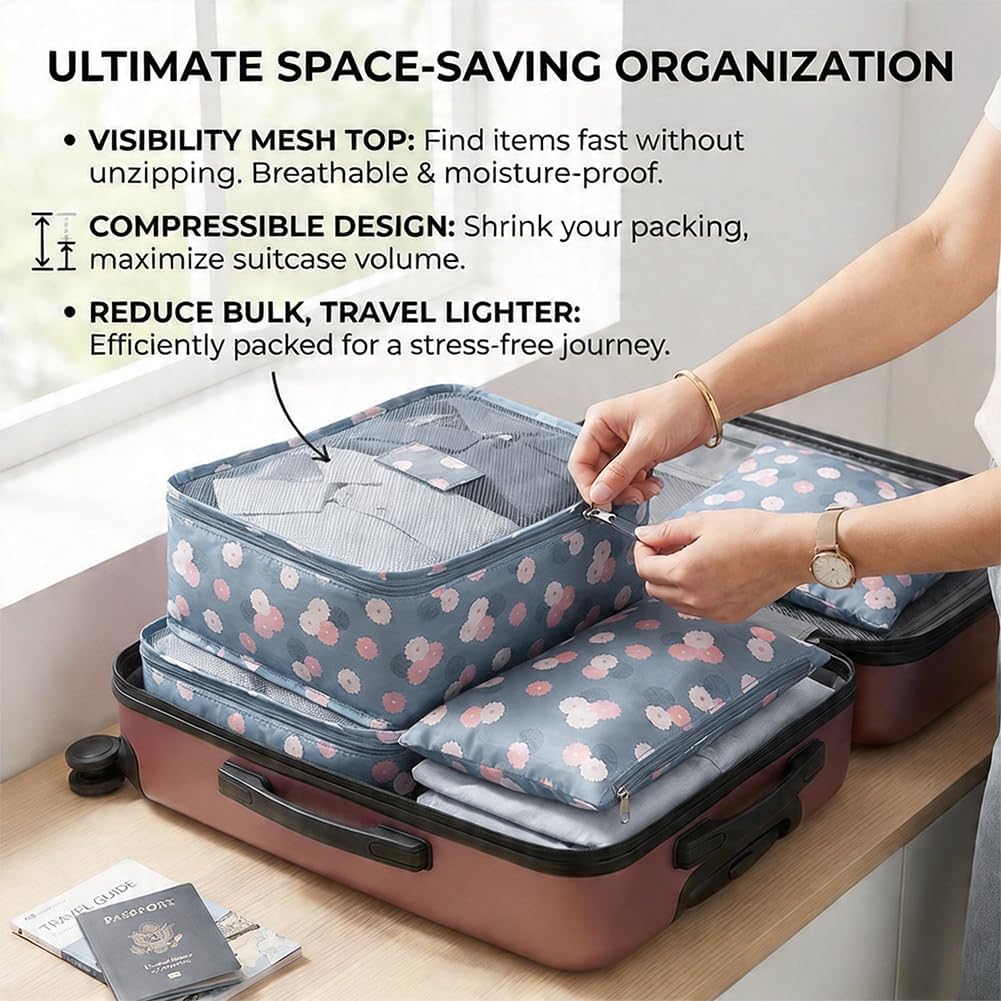 6-Piece Travel Accessory Organizer Set with Shoe Compartment, Multifunctional Storage Bags for Clothing and Toiletries, Foldable Packing Cubes for Business Trips
