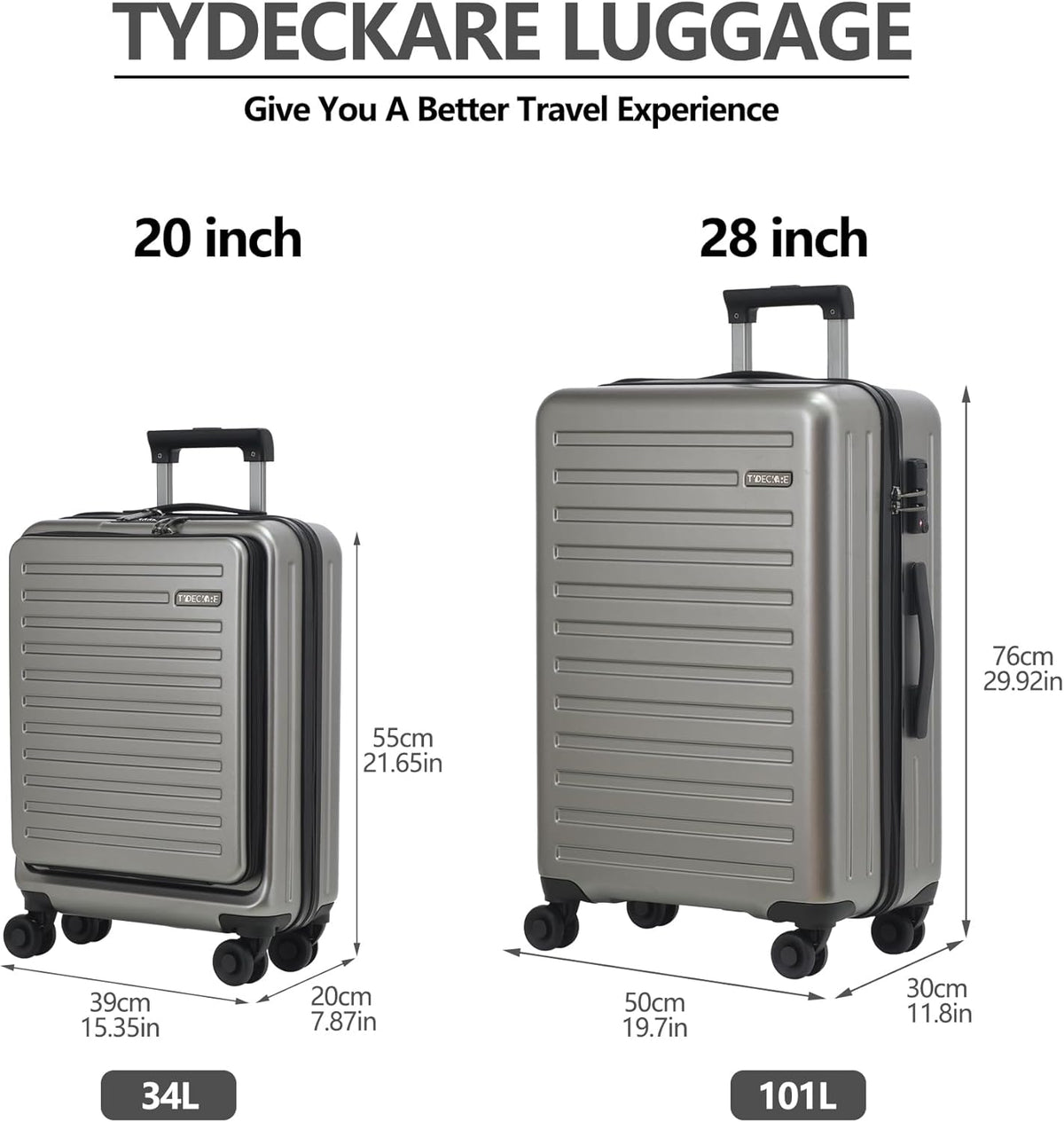 20 Inch Carry On Luggage with Front Pocket, 21.65 * 15.35 * 7.87" Suitable for Airplane Overhead Bin, 34L Lightweight PC+ABS Hardshell with YKK Zipper, TSA Lock Approved, Dark Green