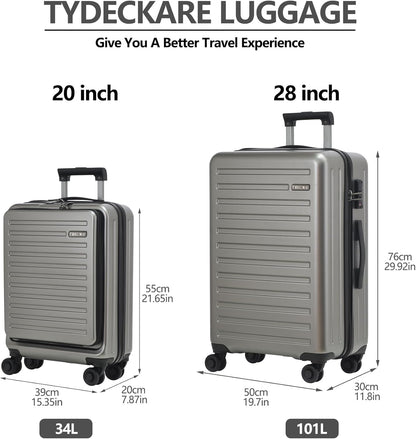 20 Inch Carry On Luggage with Front Pocket, 21.65 * 15.35 * 7.87" Suitable for Airplane Overhead Bin, 34L Lightweight PC+ABS Hardshell with YKK Zipper, TSA Lock Approved, Dark Green