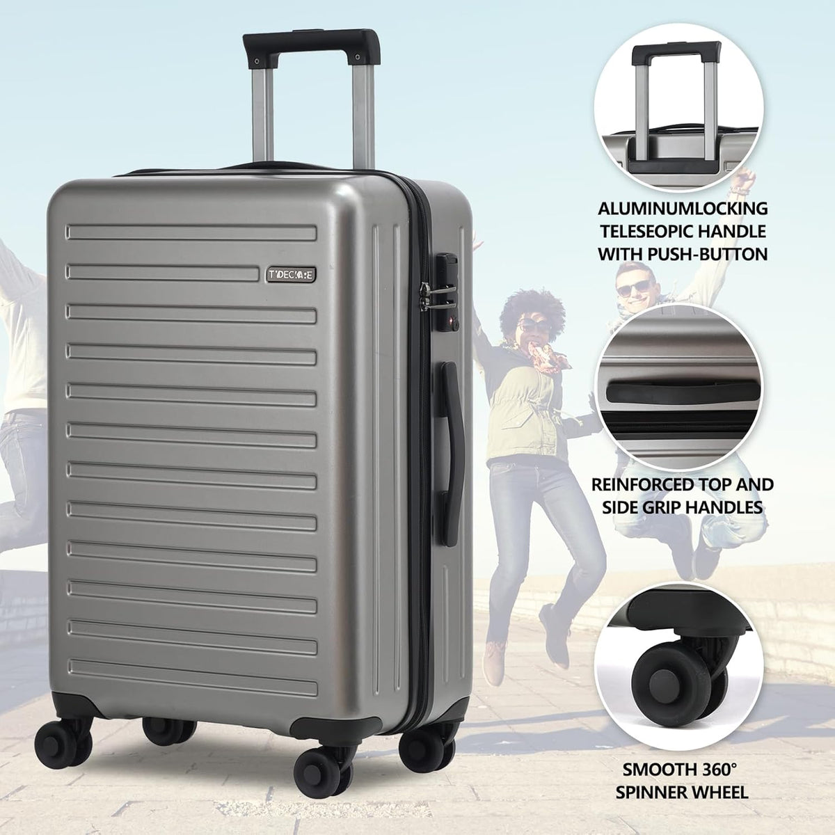 20 Inch Carry On Luggage with Front Pocket, 21.65 * 15.35 * 7.87" Suitable for Airplane Overhead Bin, 34L Lightweight PC+ABS Hardshell with YKK Zipper, TSA Lock Approved, Dark Green