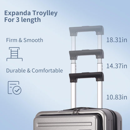 20 Inch Carry On Luggage with Front Pocket, 21.65 * 15.35 * 7.87" Suitable for Airplane Overhead Bin, 34L Lightweight PC+ABS Hardshell with YKK Zipper, TSA Lock Approved, Dark Green