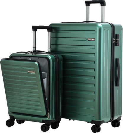 20 Inch Carry On Luggage with Front Pocket, 21.65 * 15.35 * 7.87" Suitable for Airplane Overhead Bin, 34L Lightweight PC+ABS Hardshell with YKK Zipper, TSA Lock Approved, Dark Green