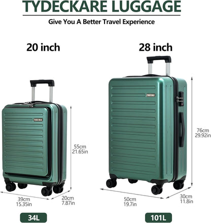 20 Inch Carry On Luggage with Front Pocket, 21.65 * 15.35 * 7.87" Suitable for Airplane Overhead Bin, 34L Lightweight PC+ABS Hardshell with YKK Zipper, TSA Lock Approved, Dark Green