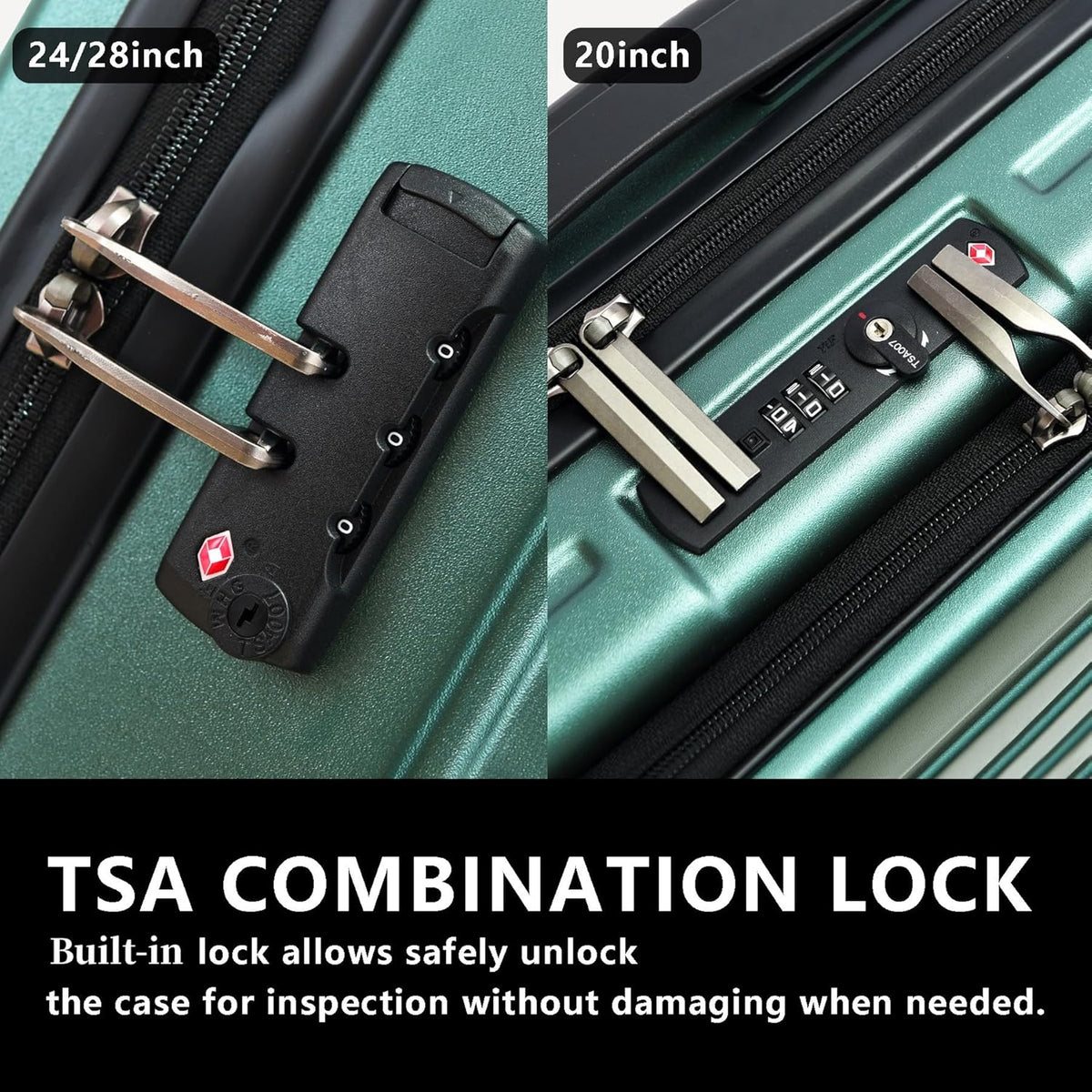 20 Inch Carry On Luggage with Front Pocket, 21.65 * 15.35 * 7.87" Suitable for Airplane Overhead Bin, 34L Lightweight PC+ABS Hardshell with YKK Zipper, TSA Lock Approved, Dark Green