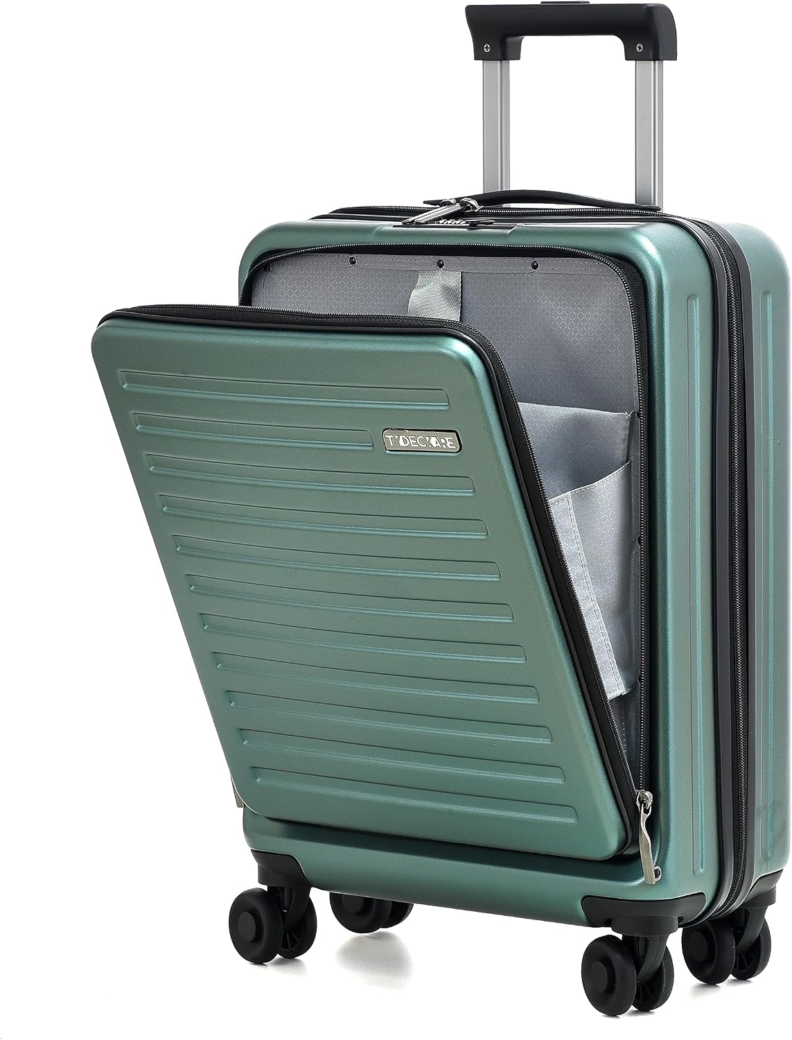 20 Inch Carry On Luggage with Front Pocket, 21.65 * 15.35 * 7.87" Suitable for Airplane Overhead Bin, 34L Lightweight PC+ABS Hardshell with YKK Zipper, TSA Lock Approved, Dark Green