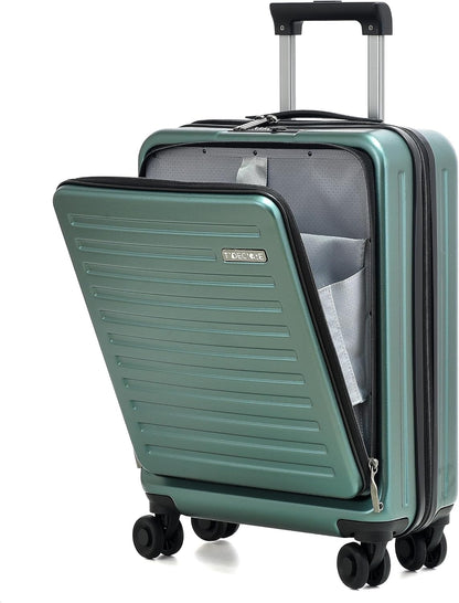 20 Inch Carry On Luggage with Front Pocket, 21.65 * 15.35 * 7.87" Suitable for Airplane Overhead Bin, 34L Lightweight PC+ABS Hardshell with YKK Zipper, TSA Lock Approved, Dark Green