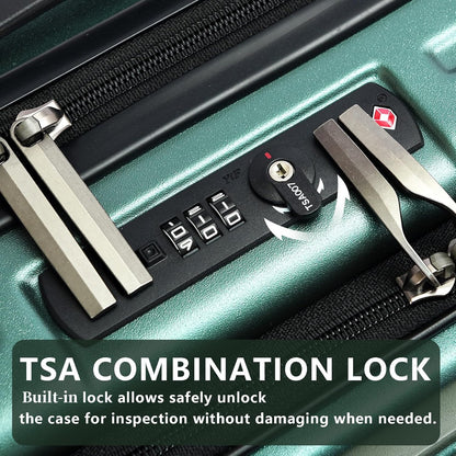 20 Inch Carry On Luggage with Front Pocket, 21.65 * 15.35 * 7.87" Suitable for Airplane Overhead Bin, 34L Lightweight PC+ABS Hardshell with YKK Zipper, TSA Lock Approved, Dark Green