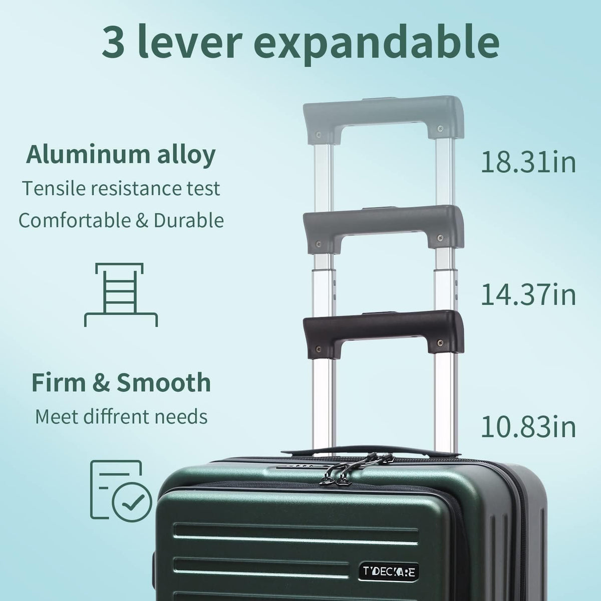 20 Inch Carry On Luggage with Front Pocket, 21.65 * 15.35 * 7.87" Suitable for Airplane Overhead Bin, 34L Lightweight PC+ABS Hardshell with YKK Zipper, TSA Lock Approved, Dark Green