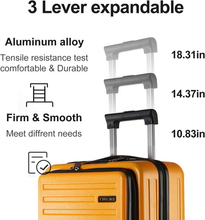 20 Inch Carry On Luggage with Front Pocket, 21.65 * 15.35 * 7.87" Suitable for Airplane Overhead Bin, 34L Lightweight PC+ABS Hardshell with YKK Zipper, TSA Lock Approved, Dark Green