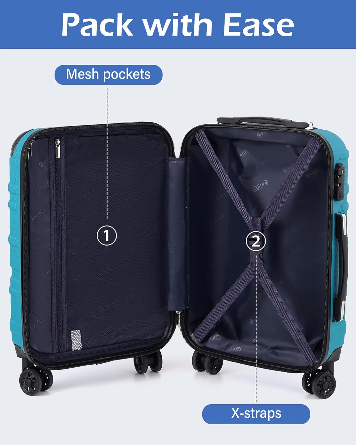 Hardside Carry-On Luggage with TSA Lock, Spinner Wheels, Telescopic Handle, Lightweight Suitcase (Champagne, S(20in_carry on))